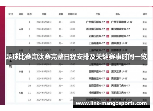 足球比赛淘汰赛完整日程安排及关键赛事时间一览